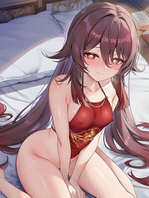 [Pixiv] 青德坊 - 炎蝶振夜，血梅绽霄，千灯灼幽引魂迢——胡桃（宿雪桃红 折梅留芳） (107479500) [Ai generated]_156_Hu_Tao_156