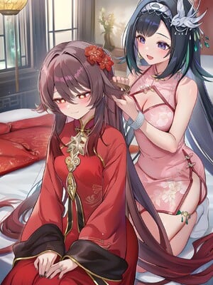 [Pixiv] 青德坊 - 炎蝶振夜，血梅绽霄，千灯灼幽引魂迢——胡桃（宿雪桃红 折梅留芳） (107479500) [Ai generated]_194_Hu_Tao_194