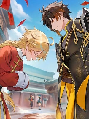 [Pixiv] 青德坊 - 炎蝶振夜，血梅绽霄，千灯灼幽引魂迢——胡桃（宿雪桃红 折梅留芳） (107479500) [Ai generated]_195_Hu_Tao_195