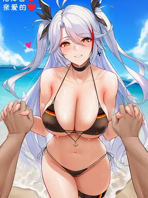 [AI小松鸟]激情与纯情相伴的纯色海滨❤️，与欧根老婆共度的迷余情浪❤️ [Ai Generated]